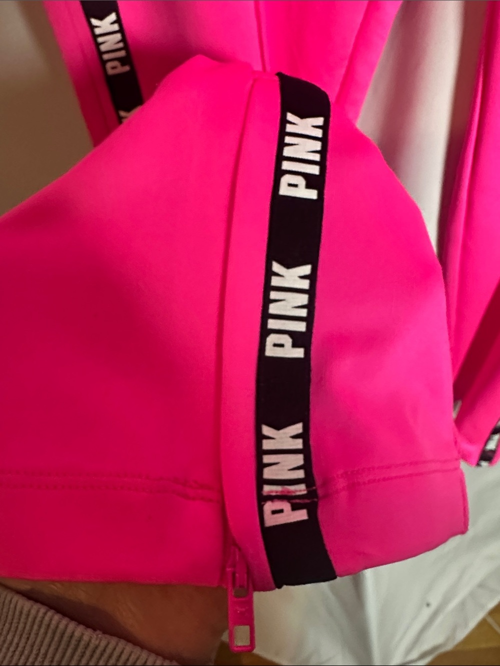 PINK Victoria's Secret Hot Pink Track Pants with Black Drawstring - Picture 8 of 10